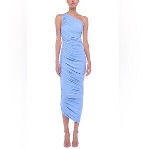 NORMA KAMALI Diana Draped Goddess One Shoulder Dress In Soft Blue